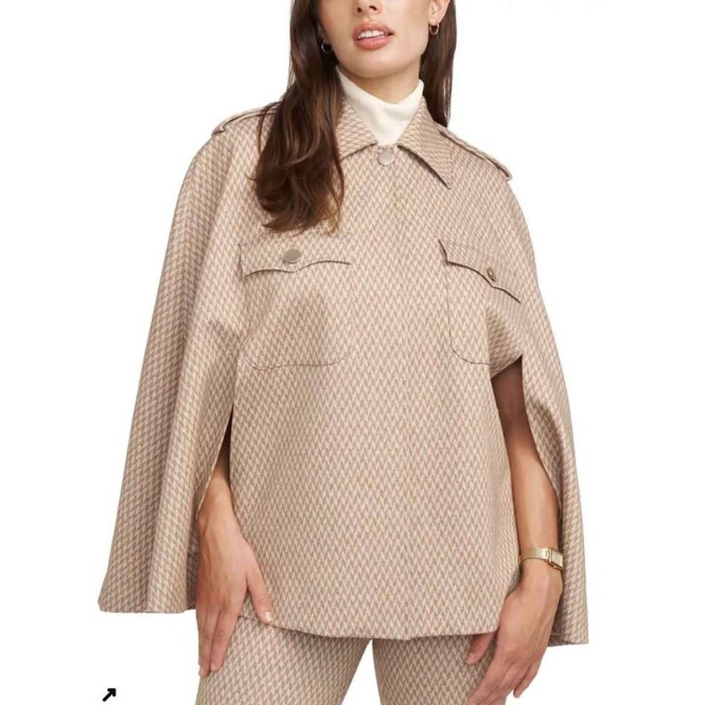 Anne Klein ~ Women's Chevron‎ Knit Slit Sleeve Poncho Jacket Light Coffee ~ XL